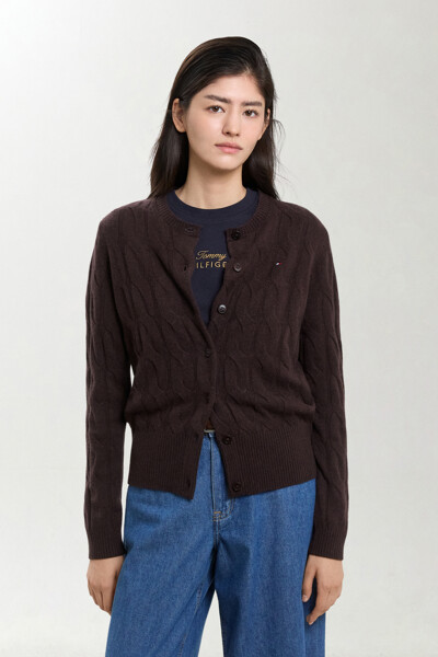 TOMMY HILFIGER WOMEN 에센셜 케이블 크루넥 가디건