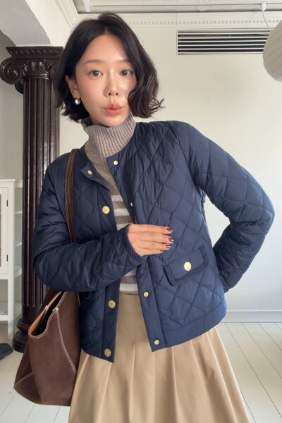 TOMMY HILFIGER WOMEN 골드 버튼 퀼팅 재킷