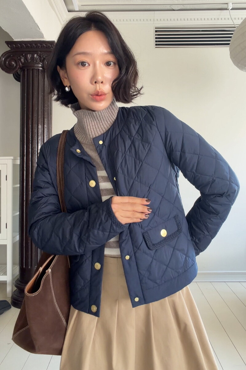 TOMMY HILFIGER WOMEN 골드 버튼 퀼팅 재킷