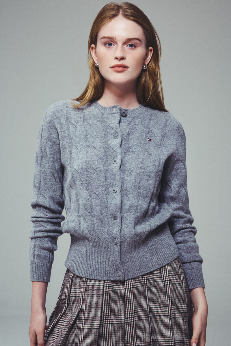 TOMMY HILFIGER WOMEN 에센셜 케이블 크루넥 가디건