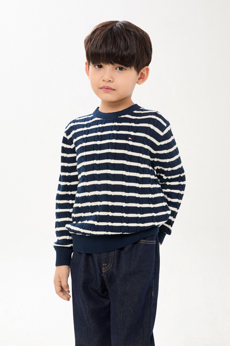 TOMMY HILFIGER KIDS 코튼 케이블 스트라이프 스웨터