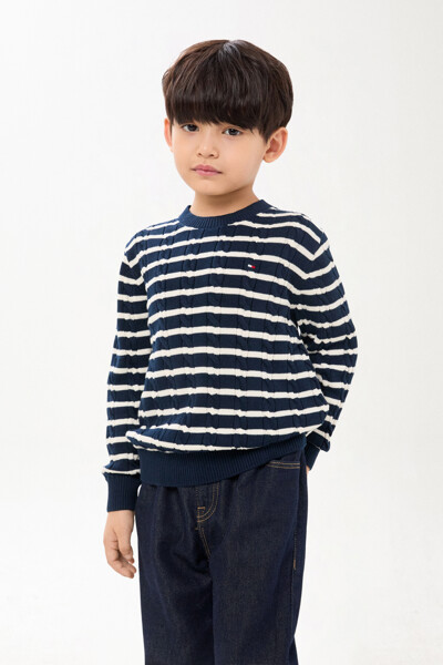TOMMY HILFIGER KIDS 코튼 케이블 스트라이프 스웨터