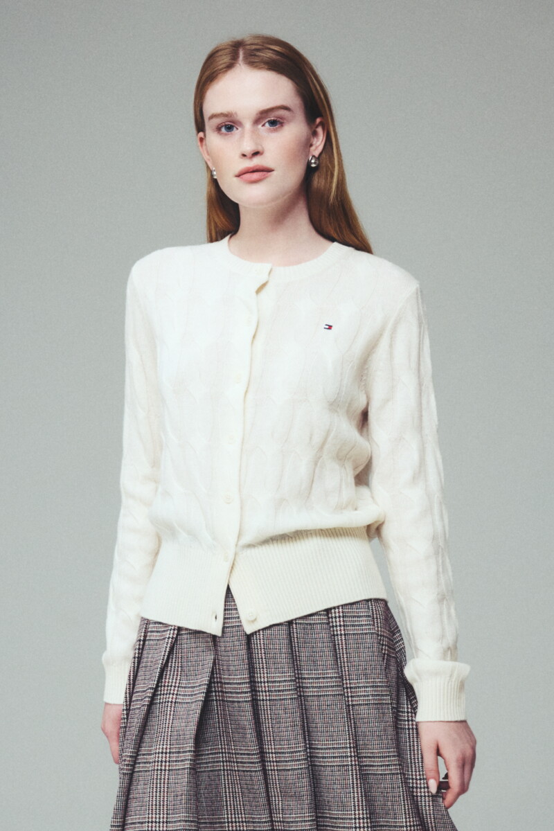 TOMMY HILFIGER WOMEN 에센셜 케이블 크루넥 가디건