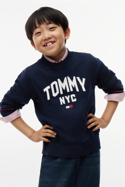 TOMMY HILFIGER KIDS 레터링 바시티 크루넥 스웨터