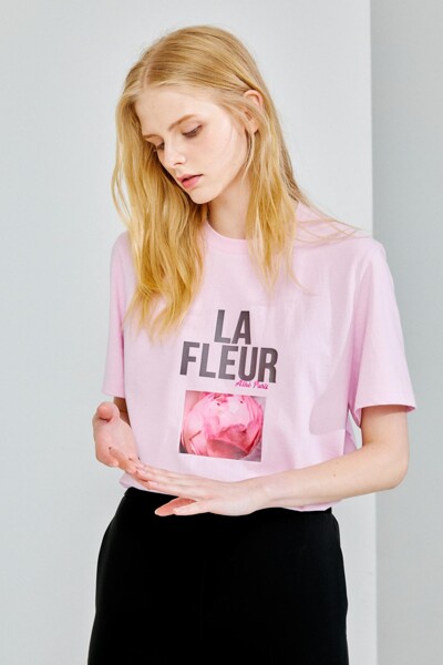 핑크 로고자수 프린팅 반팔 티셔츠 (VLTS2B245P2)